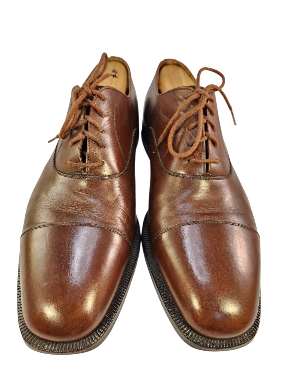 DESIGNER ITALIAN ERMENEGILDO ZEGNA BROWN LEATHER CAPTOE OXFORDS SHOES MEN SZ 11